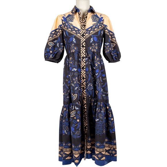 FARM Rio Dresses & Skirts - FARM Rio Black, Blue & Cream Printed Maxi Dress
